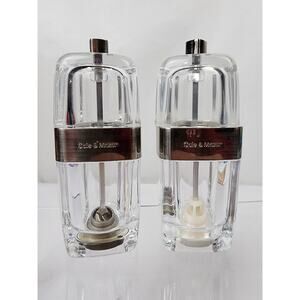 Cole & Mason Acrylic Lucite Cube Clear 5" Salt & Pepper Mill Grinder Set